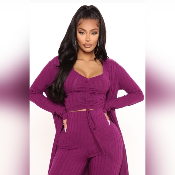 NWT FASHION NOVA PLUM 3 PIECE LEISURE PANT SET - Picture 4 of 5